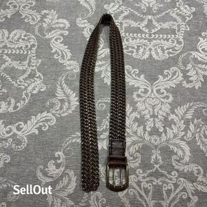 Men's Brown Braided Michael Kors Brass & Leather Belt with Brass Buckle